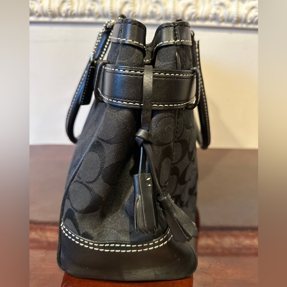 Coach Black Signature Canvas and Leather Hampton Tote - Picture 6 of 12